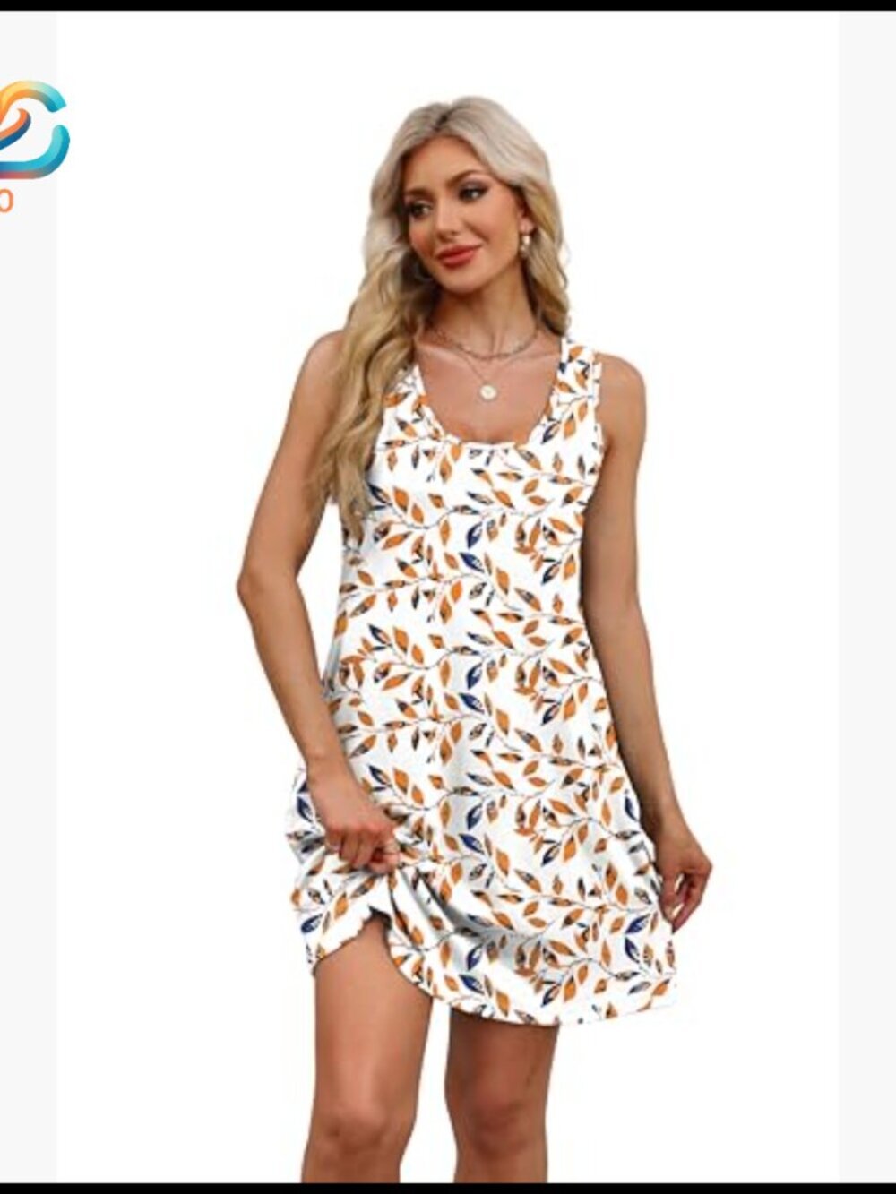 Knee Length Sleeveless Sundress with Pockets, Loose Fit Summer Dress - Picture 2 of 5